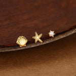 Sterling Silver Shell Starfish and Pearl Stud Earrings Set of 3
