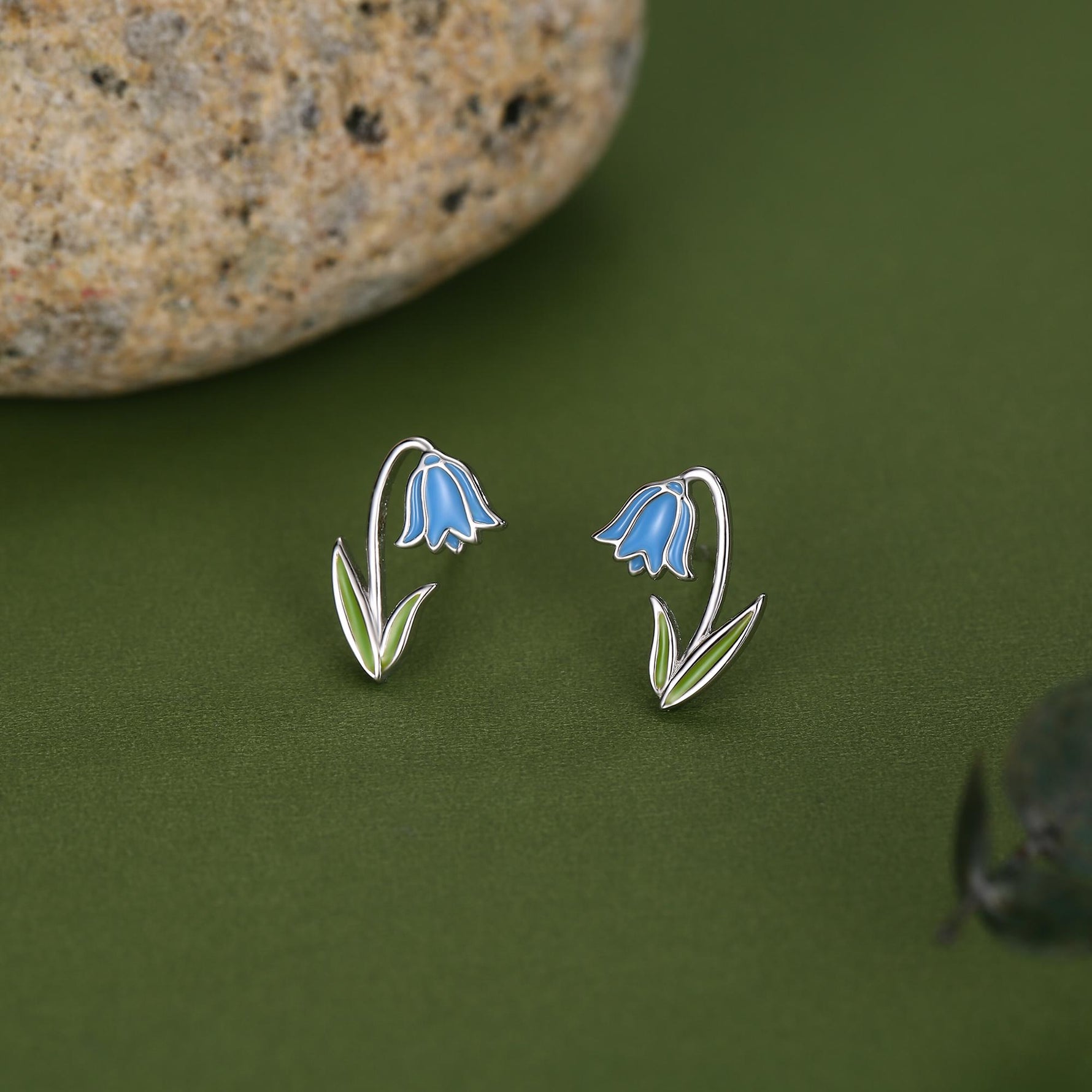Sterling Silver Bluebell Flower Enamel Stud Earrings