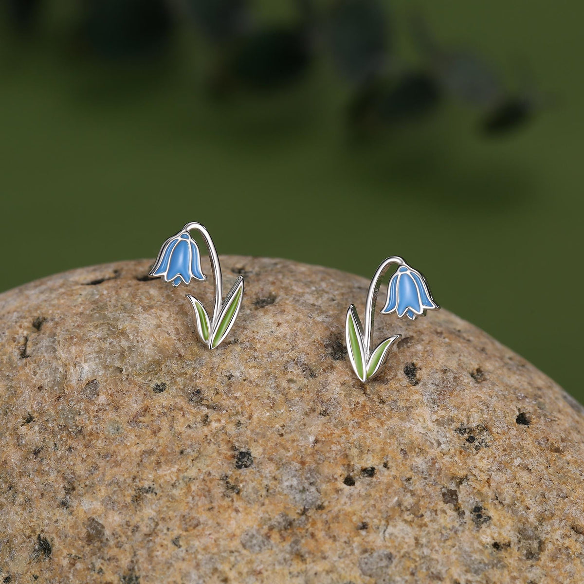 Sterling Silver Bluebell Flower Enamel Stud Earrings