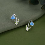 Sterling Silver Bluebell Flower Enamel Stud Earrings