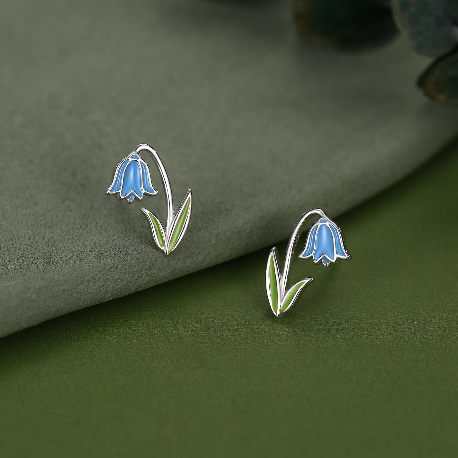 Sterling Silver Bluebell Flower Enamel Stud Earrings