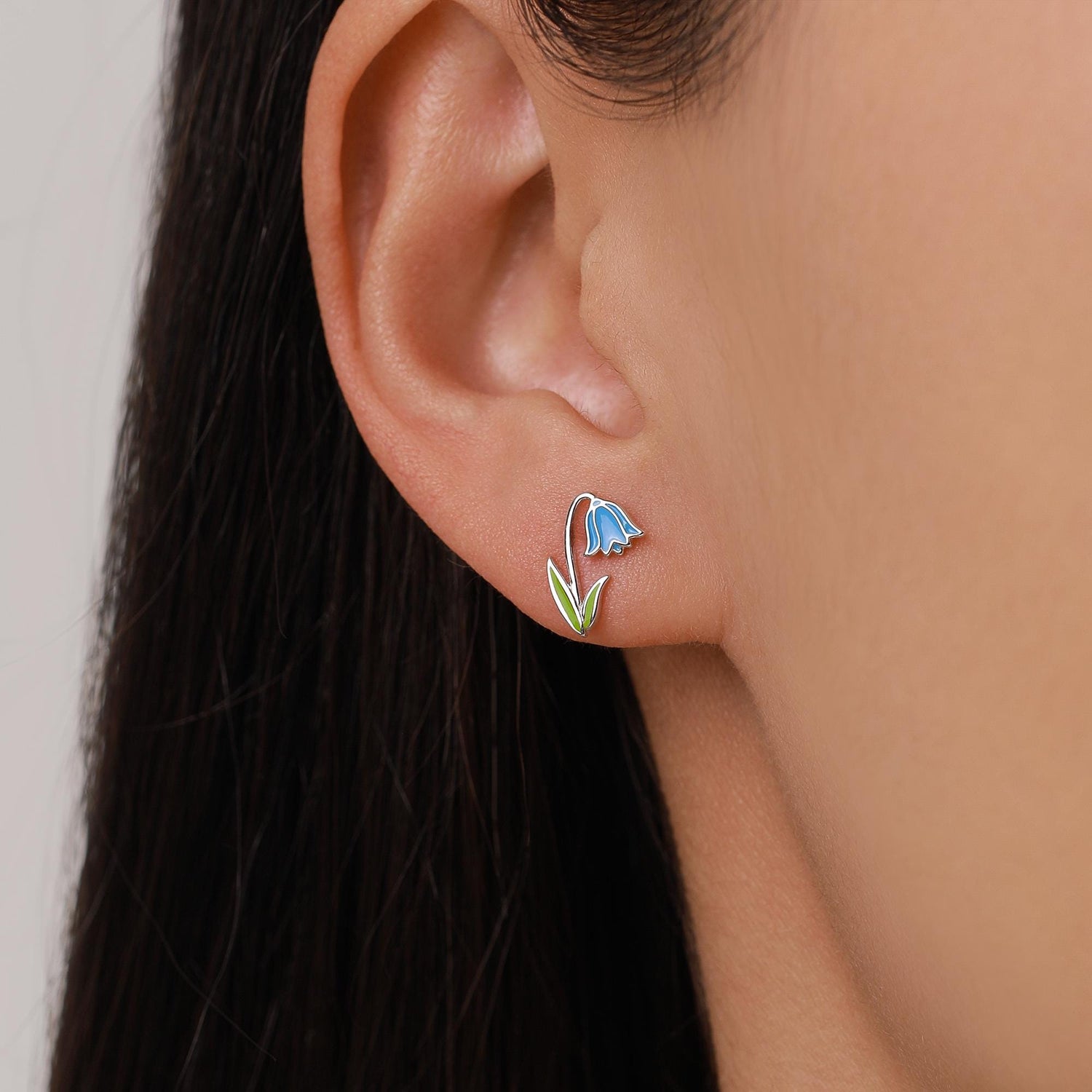 Sterling Silver Bluebell Flower Enamel Stud Earrings