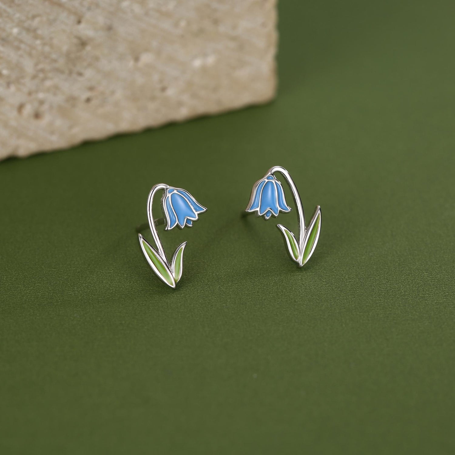Sterling Silver Bluebell Flower Enamel Stud Earrings