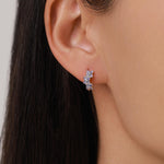 Sterling Silver Hydrangea Flower Enamel Huggie Hoop Earrings