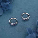 Sterling Silver Hydrangea Flower Enamel Huggie Hoop Earrings