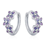 Sterling Silver Hydrangea Flower Enamel Huggie Hoop Earrings