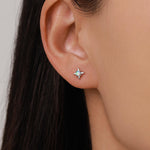 Mismatched Starburst and Moon Stud Earrings in Sterling Silver with Lab Opal, Asymmetric Blue Opal Star and Crescent Moon Earrings