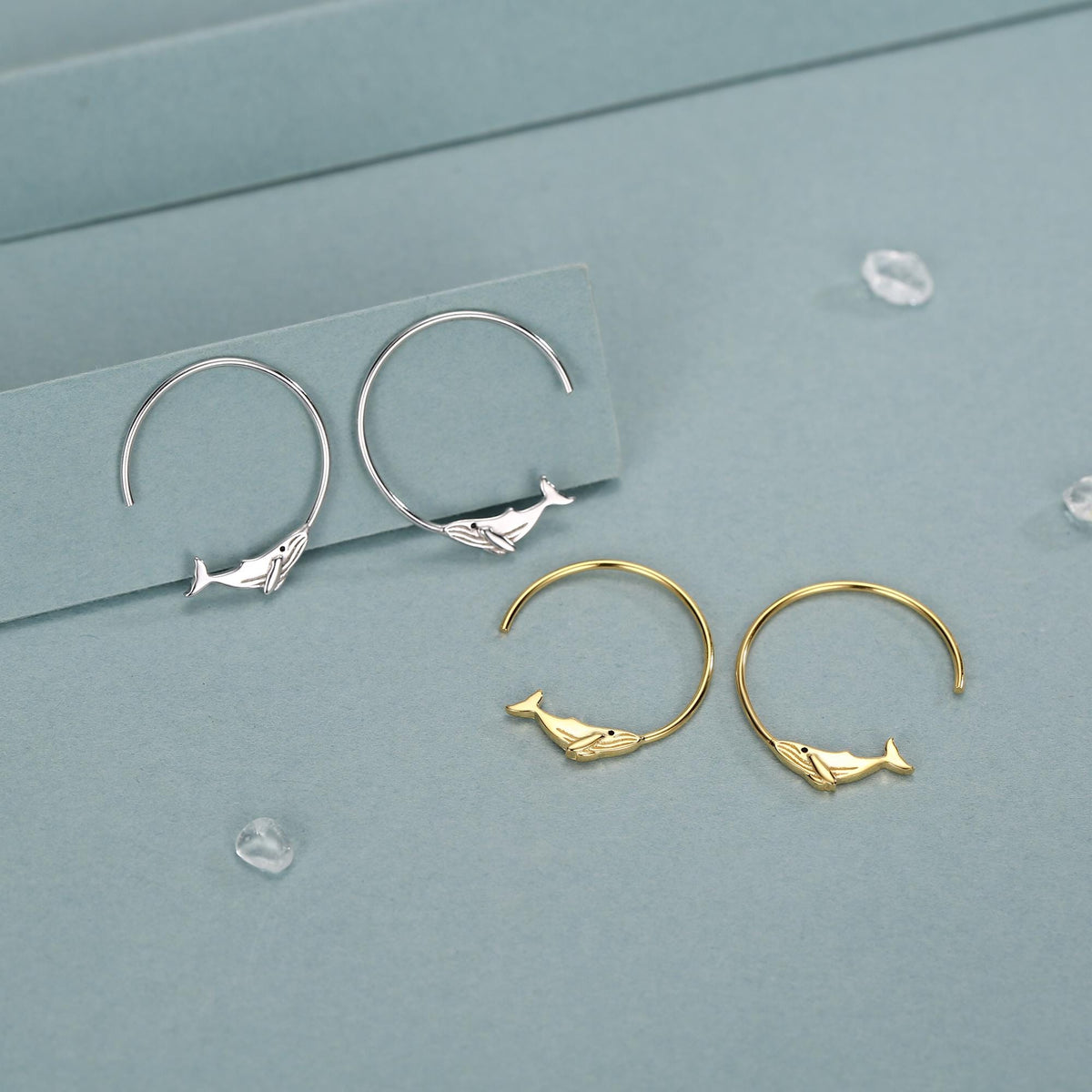 Whale Open Hoop Earrings in Sterling Silver, Silver or Gold, Minimalist Whale Earrings, Simple Whale Earrings