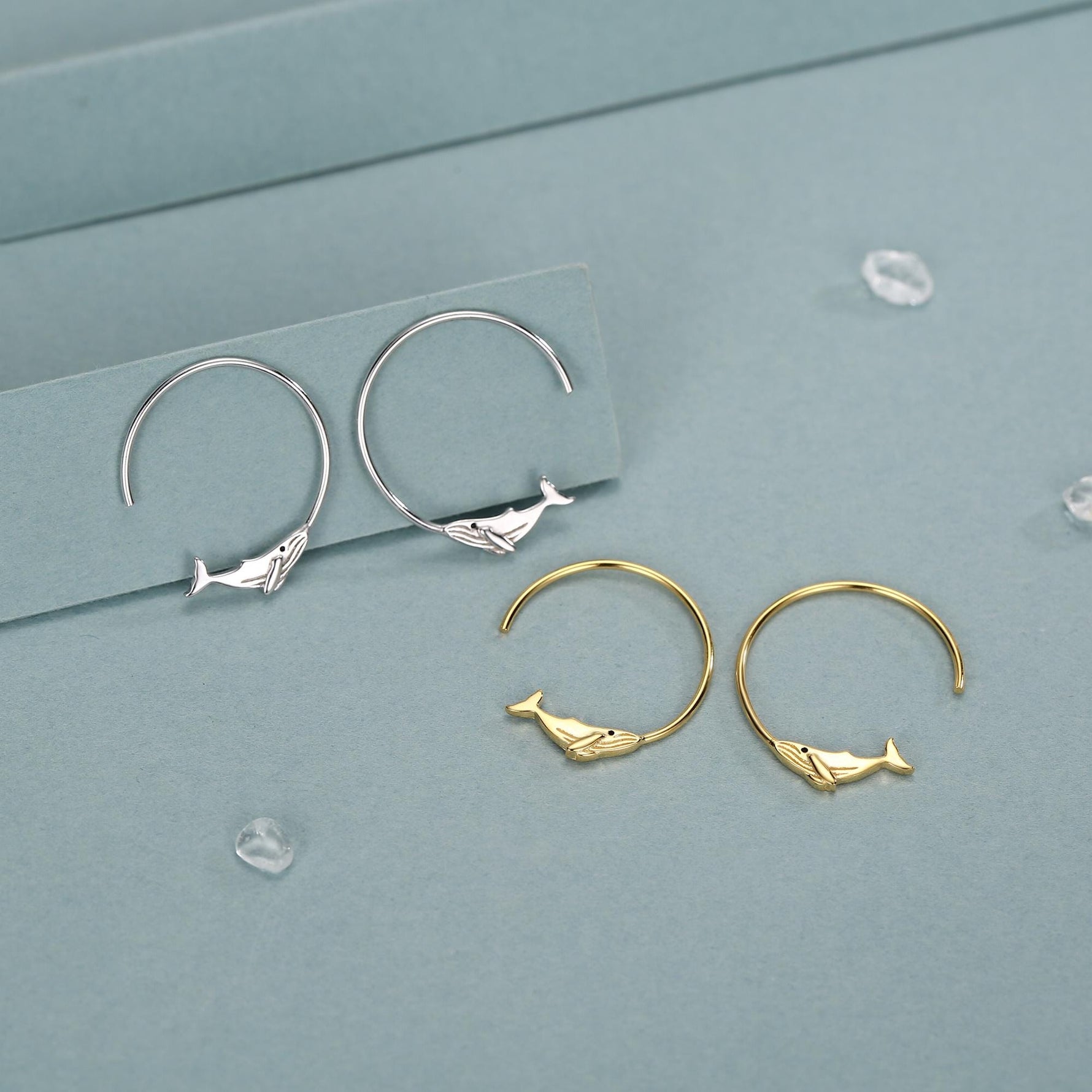 Whale Open Hoop Earrings in Sterling Silver, Silver or Gold, Minimalist Whale Earrings, Simple Whale Earrings