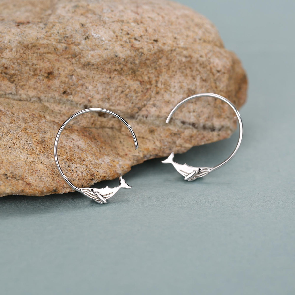 Whale Open Hoop Earrings in Sterling Silver, Silver or Gold, Minimalist Whale Earrings, Simple Whale Earrings