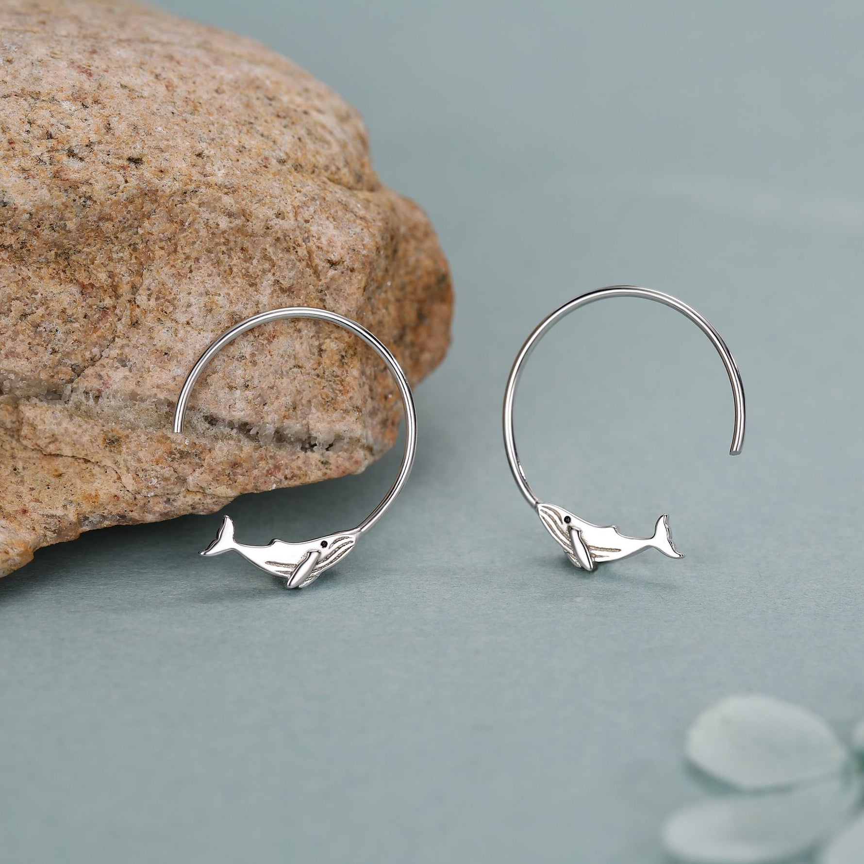 Whale Open Hoop Earrings in Sterling Silver, Silver or Gold, Minimalist Whale Earrings, Simple Whale Earrings