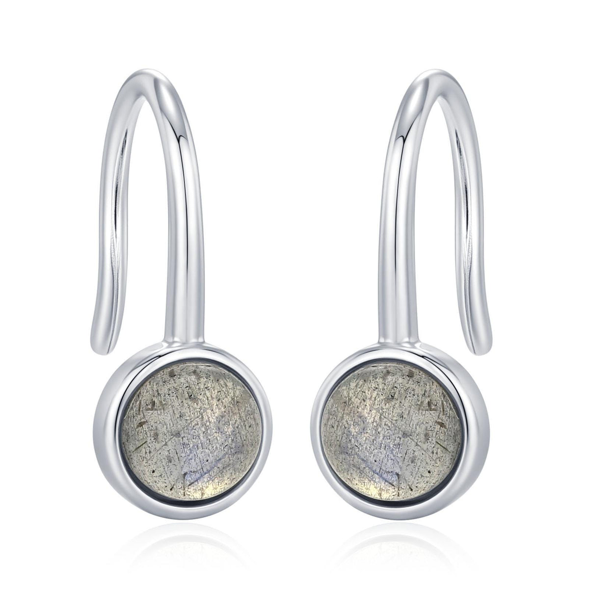 Genuine Labradorite Drop Earrings in Sterling Silver, Natural Labradorite Round Hook Earrings, Delicate Labradorite Earrings