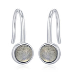 Genuine Labradorite Drop Earrings in Sterling Silver, Natural Labradorite Round Hook Earrings, Delicate Labradorite Earrings