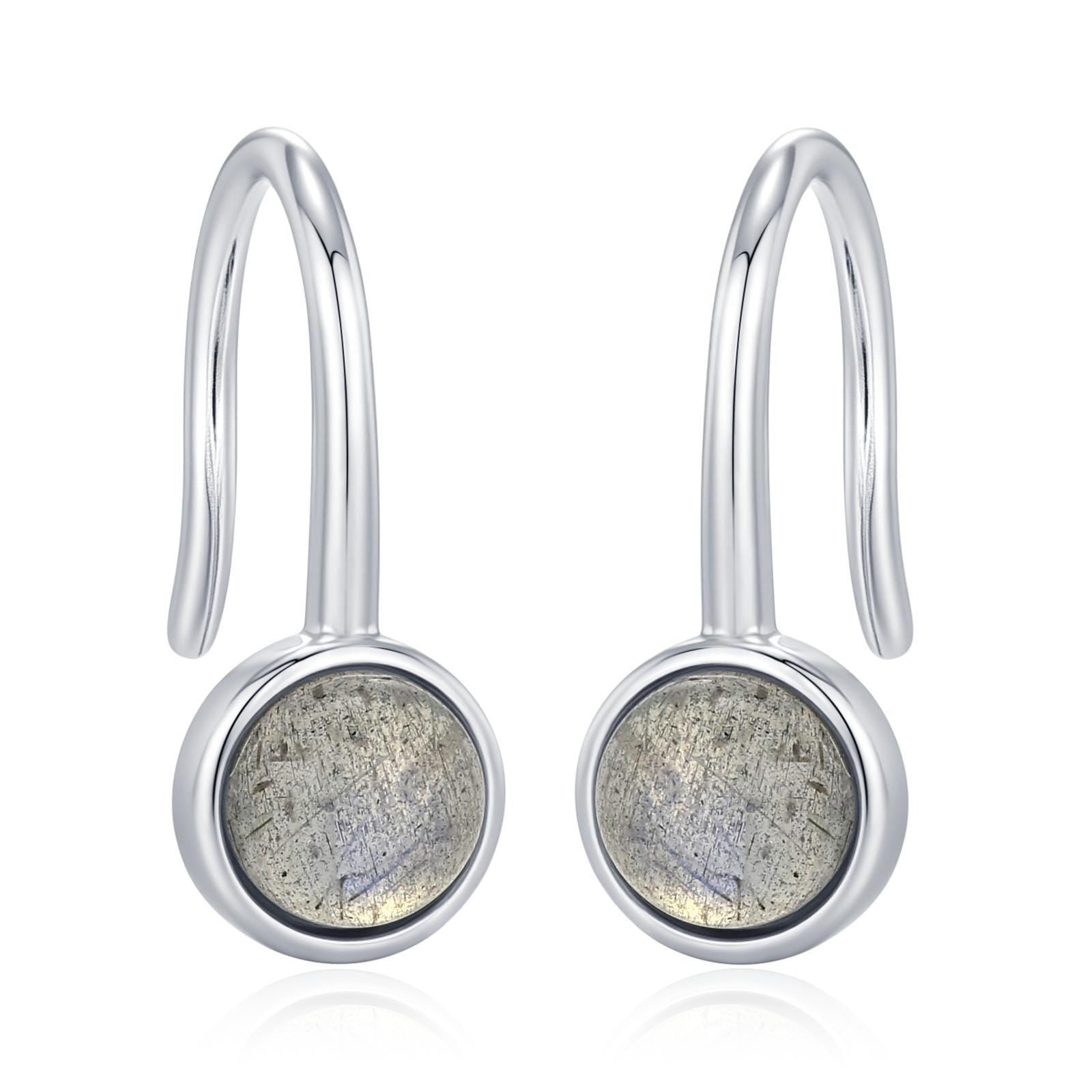 Genuine Labradorite Drop Earrings in Sterling Silver, Natural Labradorite Round Hook Earrings, Delicate Labradorite Earrings