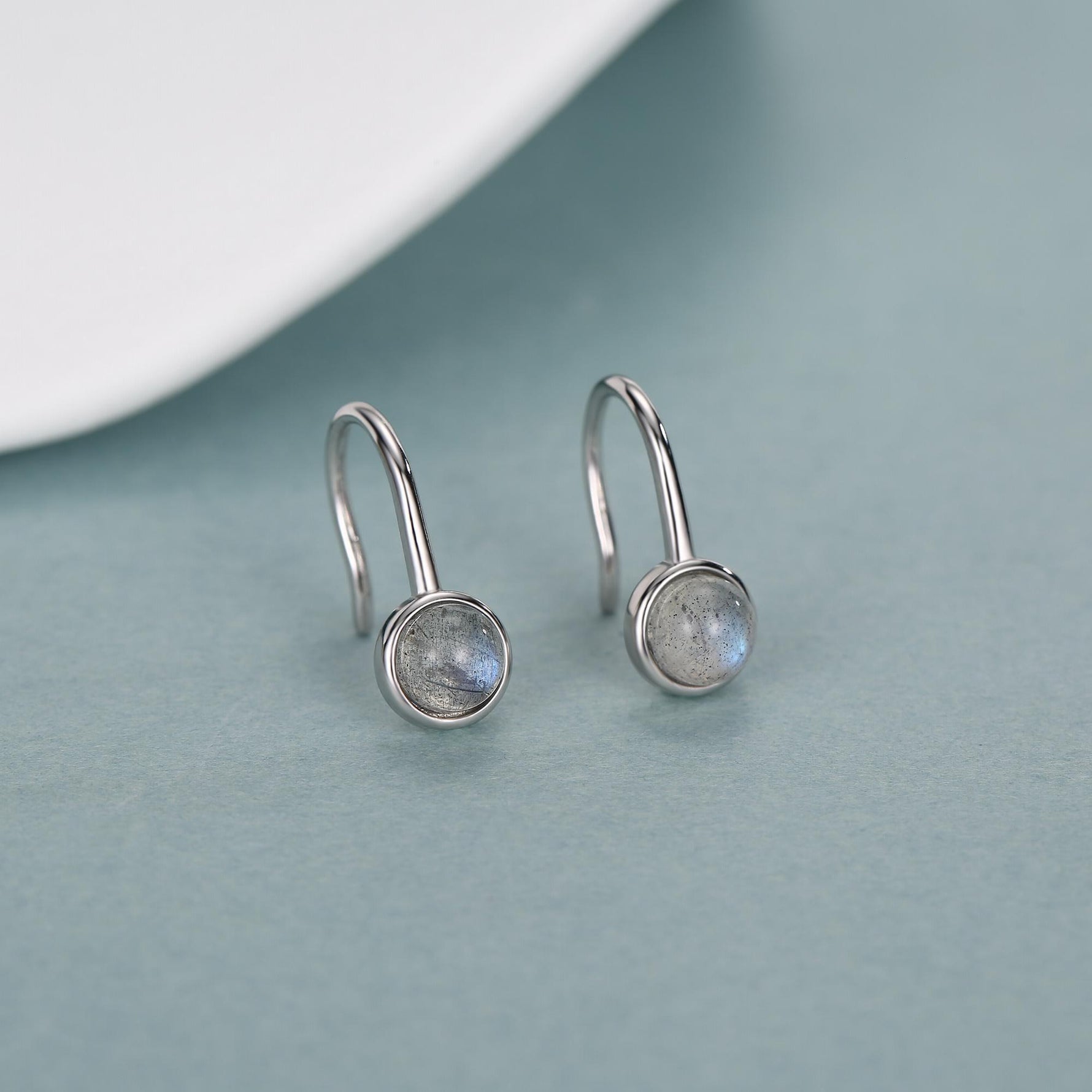 Genuine Labradorite Drop Earrings in Sterling Silver, Natural Labradorite Round Hook Earrings, Delicate Labradorite Earrings