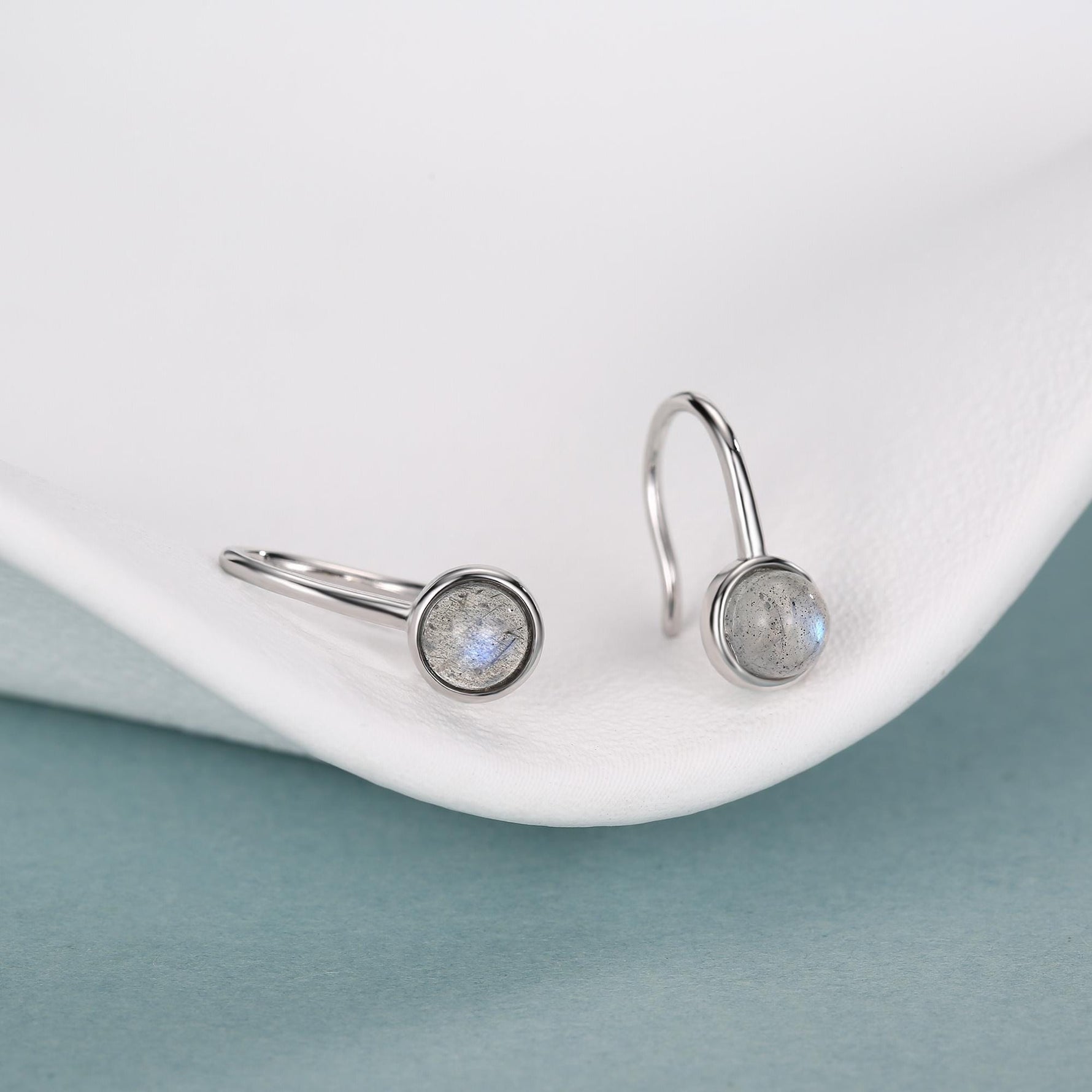 Genuine Labradorite Drop Earrings in Sterling Silver, Natural Labradorite Round Hook Earrings, Delicate Labradorite Earrings