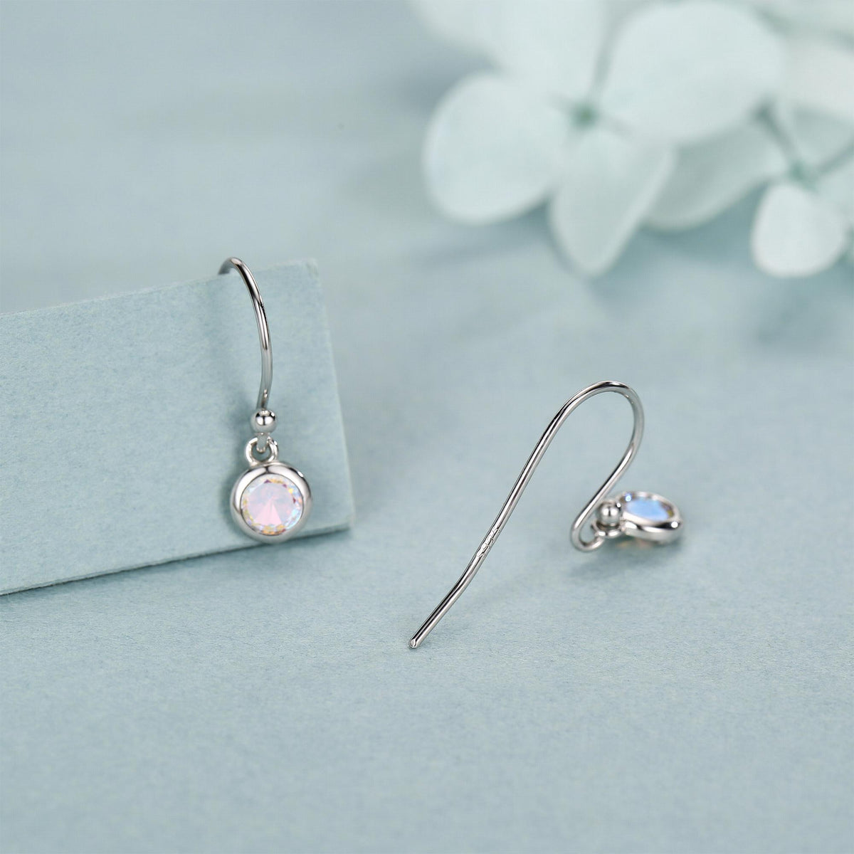 Tiny 4mm Aurora CZ Drop Earrings in Sterling Silver, Colour Changing Cubic Zirconia Hook Earrings, Silver, Gold or Rose Gold, AB Crystals