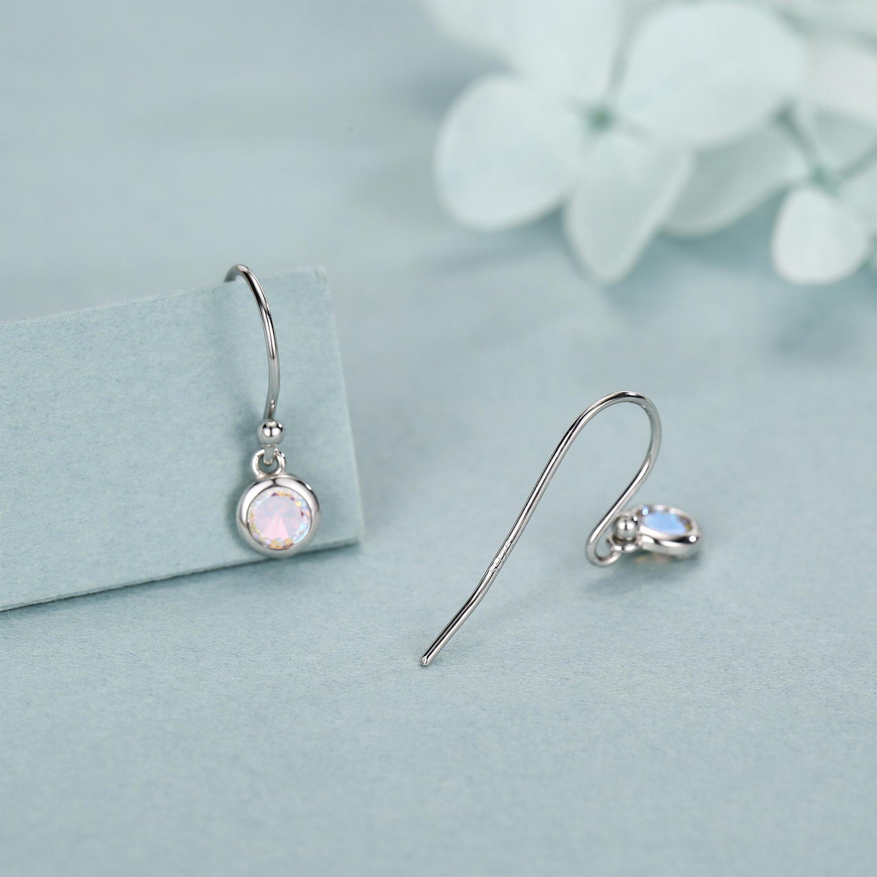 Tiny 4mm Aurora CZ Drop Earrings in Sterling Silver, Colour Changing Cubic Zirconia Hook Earrings, Silver, Gold or Rose Gold, AB Crystals