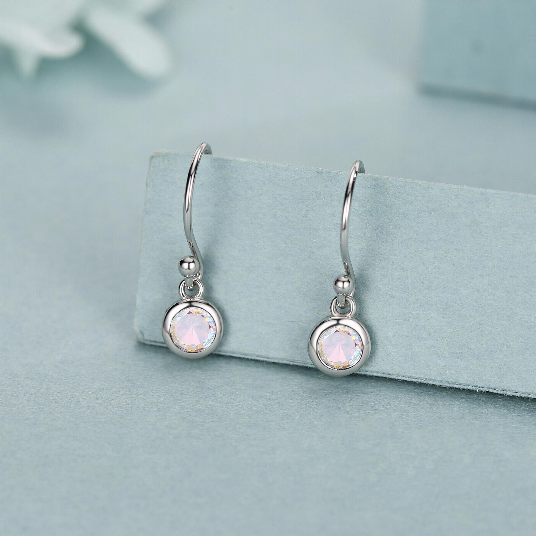 Tiny 4mm Aurora CZ Drop Earrings in Sterling Silver, Colour Changing Cubic Zirconia Hook Earrings, Silver, Gold or Rose Gold, AB Crystals