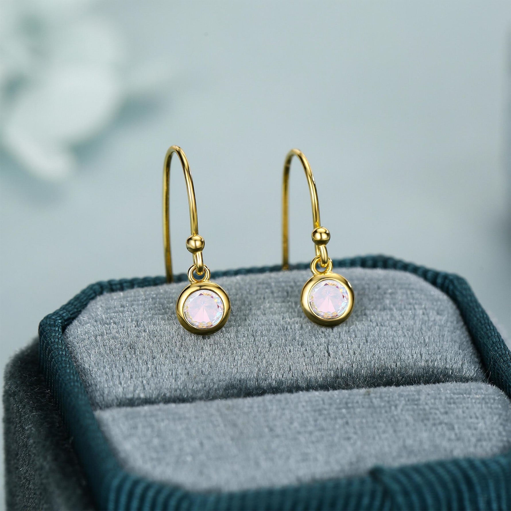 Tiny 4mm Aurora CZ Drop Earrings in Sterling Silver, Colour Changing Cubic Zirconia Hook Earrings, Silver, Gold or Rose Gold, AB Crystals