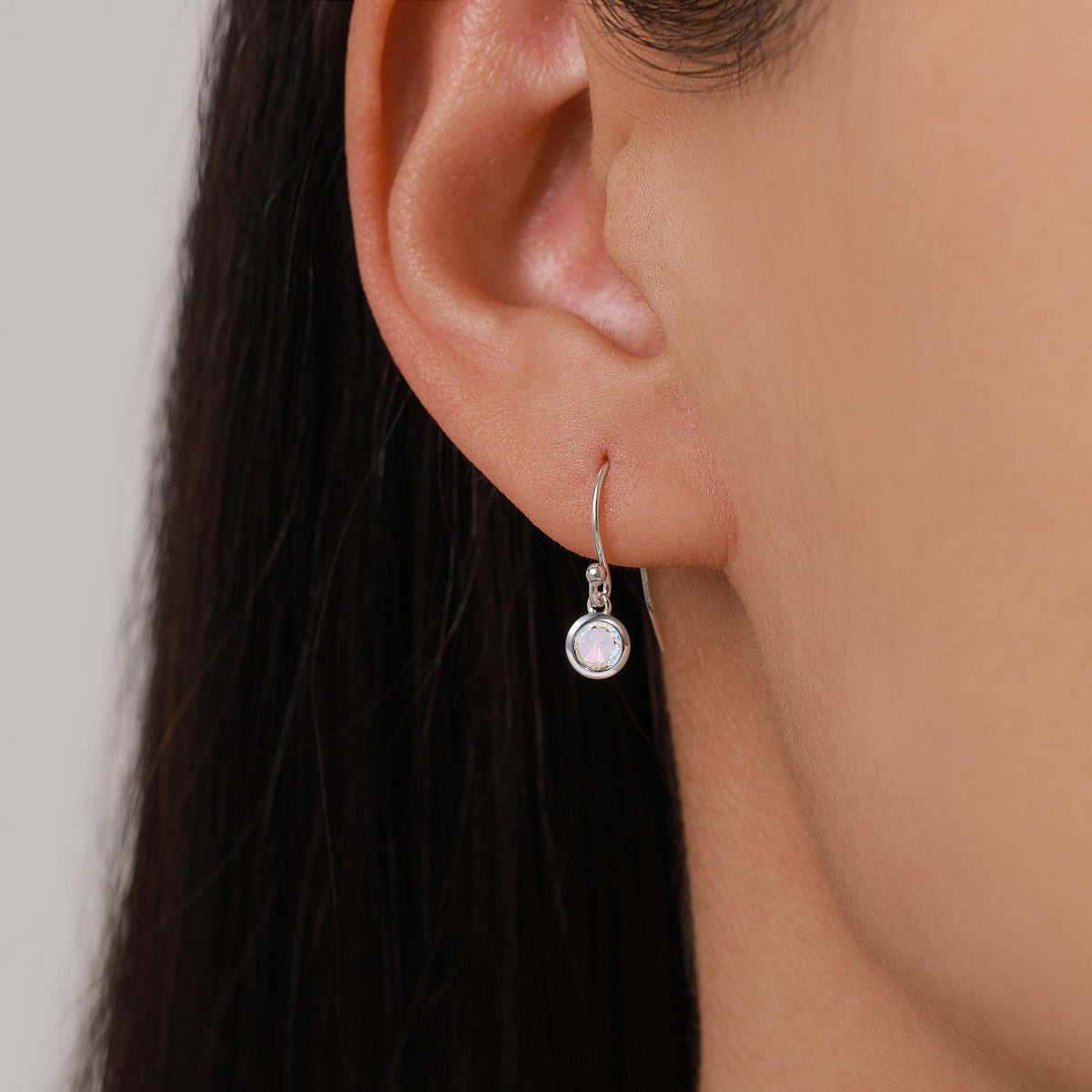 Tiny 4mm Aurora CZ Drop Earrings in Sterling Silver, Colour Changing Cubic Zirconia Hook Earrings, Silver, Gold or Rose Gold, AB Crystals