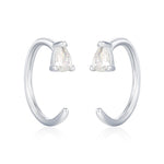 Clear CZ Droplet Huggie Hoop Earrings in Sterling Silver, Tiny Pear Cut CZ Open Hoops, Pull Through Threaders, Half Hoops