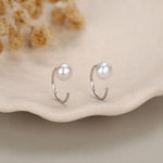 Sterling Silver Freshwater Pearl Open Hoop Huggie Earrings
