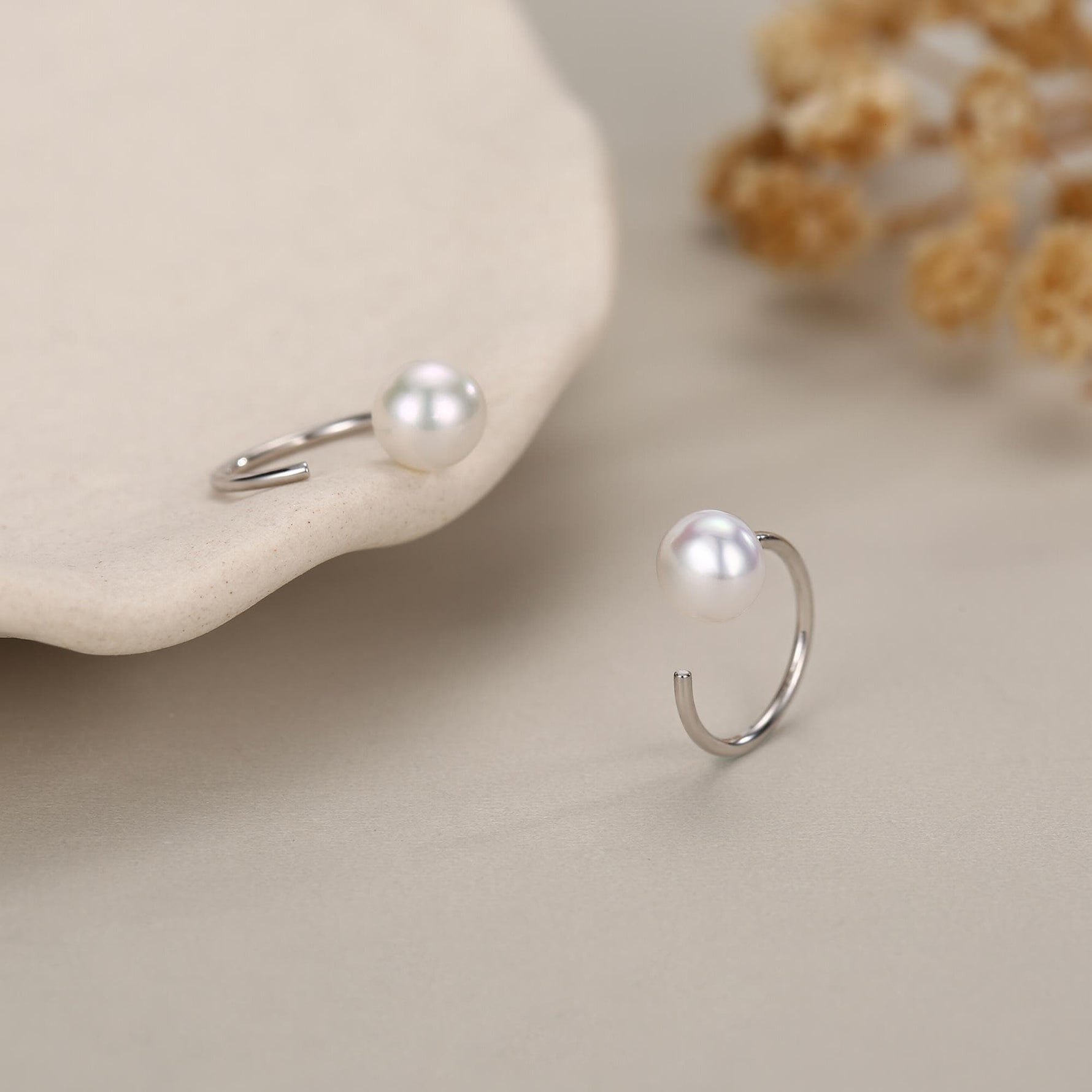 Sterling Silver Freshwater Pearl Open Hoop Huggie Earrings