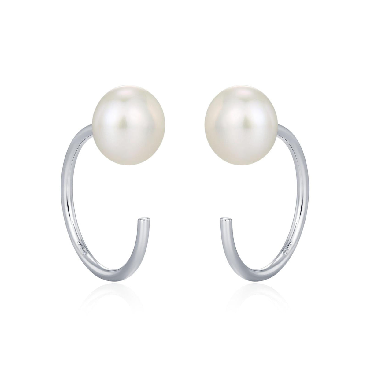 Sterling Silver Freshwater Pearl Open Hoop Huggie Earrings
