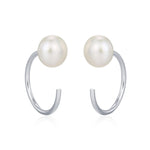 Sterling Silver Freshwater Pearl Open Hoop Huggie Earrings
