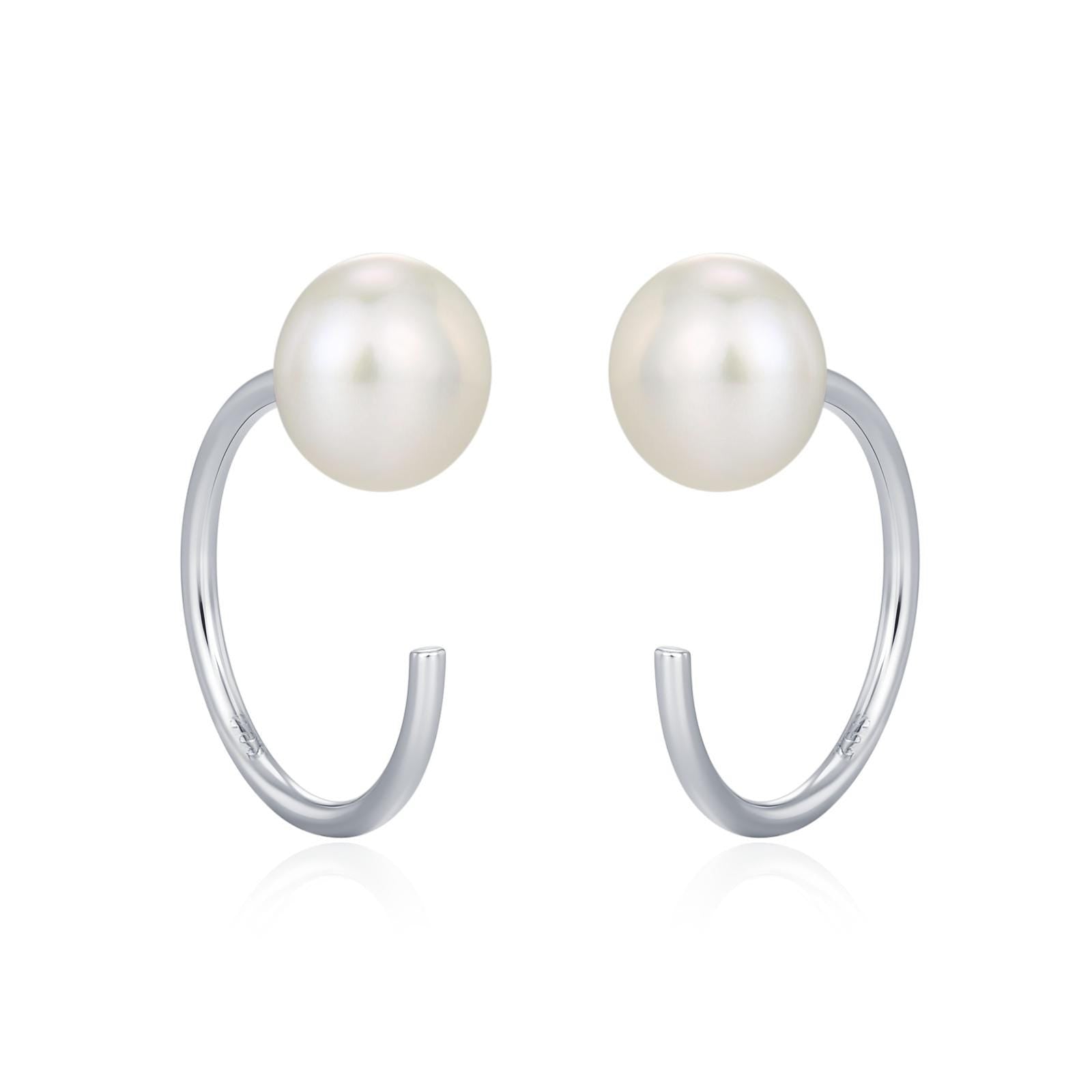 Sterling Silver Freshwater Pearl Open Hoop Huggie Earrings