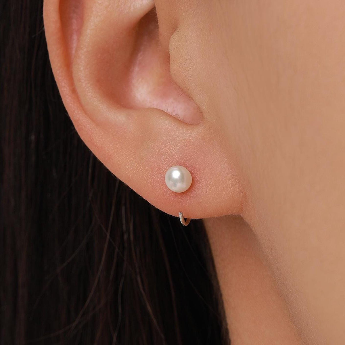 Sterling Silver Freshwater Pearl Open Hoop Huggie Earrings