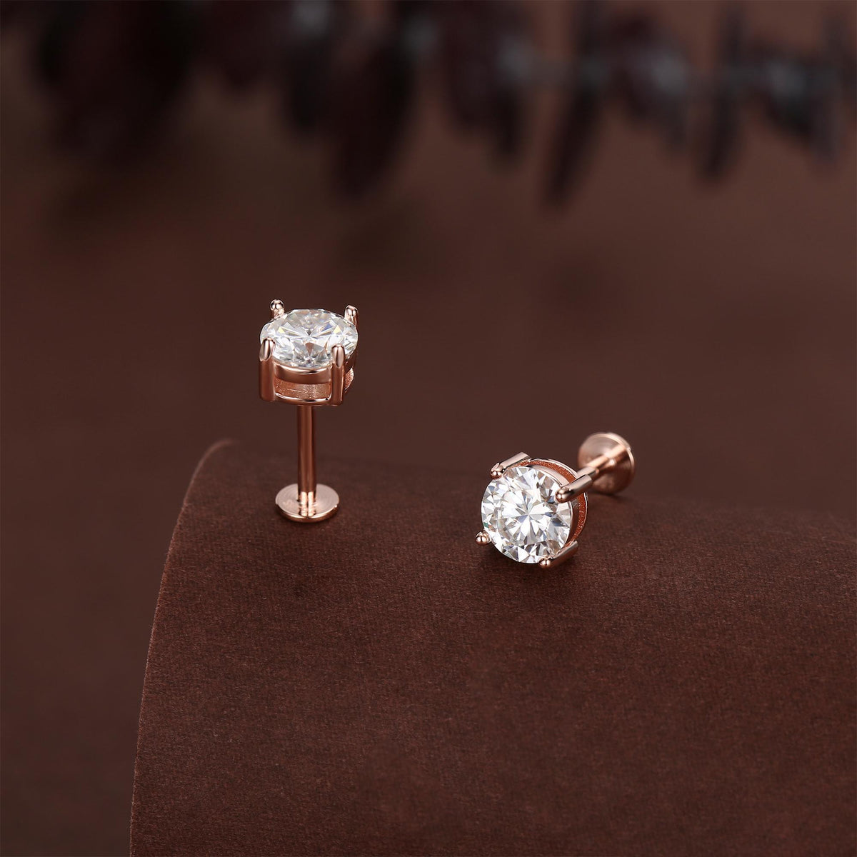 Sterling Silver Brilliant Cut Moissanite 16G Flat Back Labret Earrings