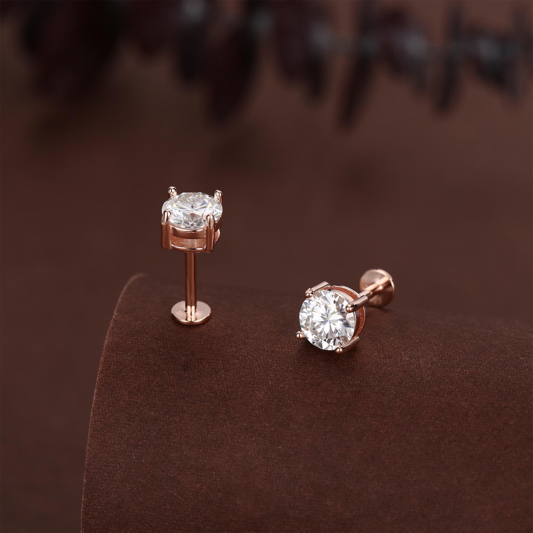 Sterling Silver Brilliant Cut Moissanite 16G Flat Back Labret Earrings