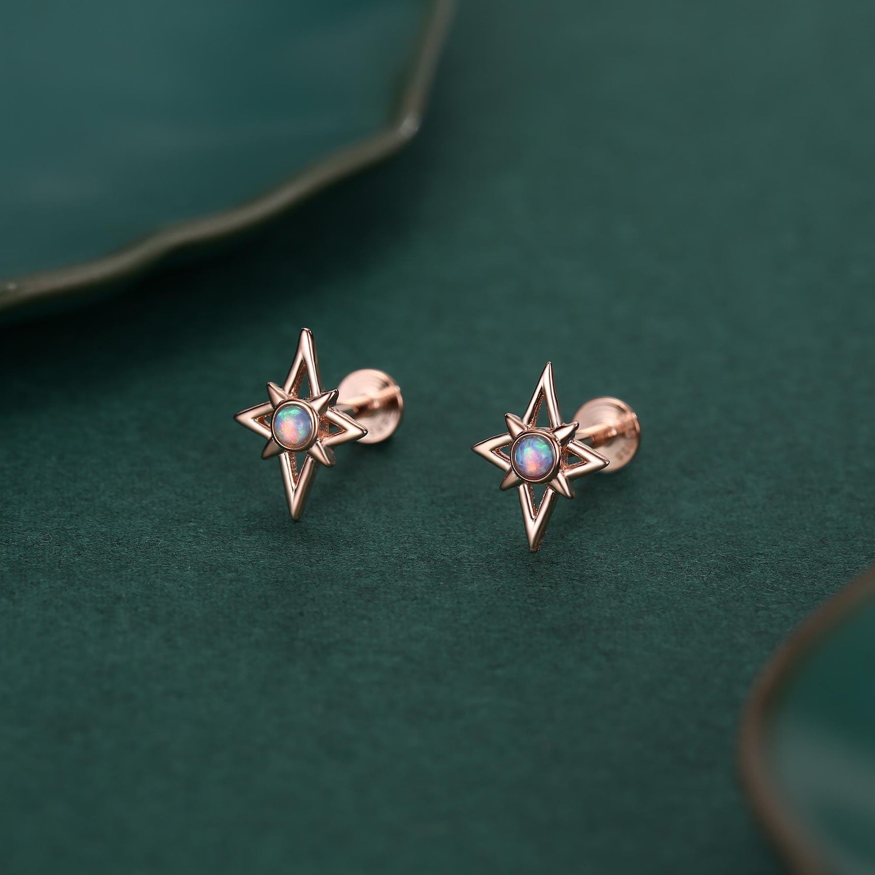 Sterling Silver Opal Star 16G Flat Back Labret Earrings
