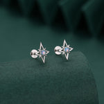 Sterling Silver Opal Star 16G Flat Back Labret Earrings
