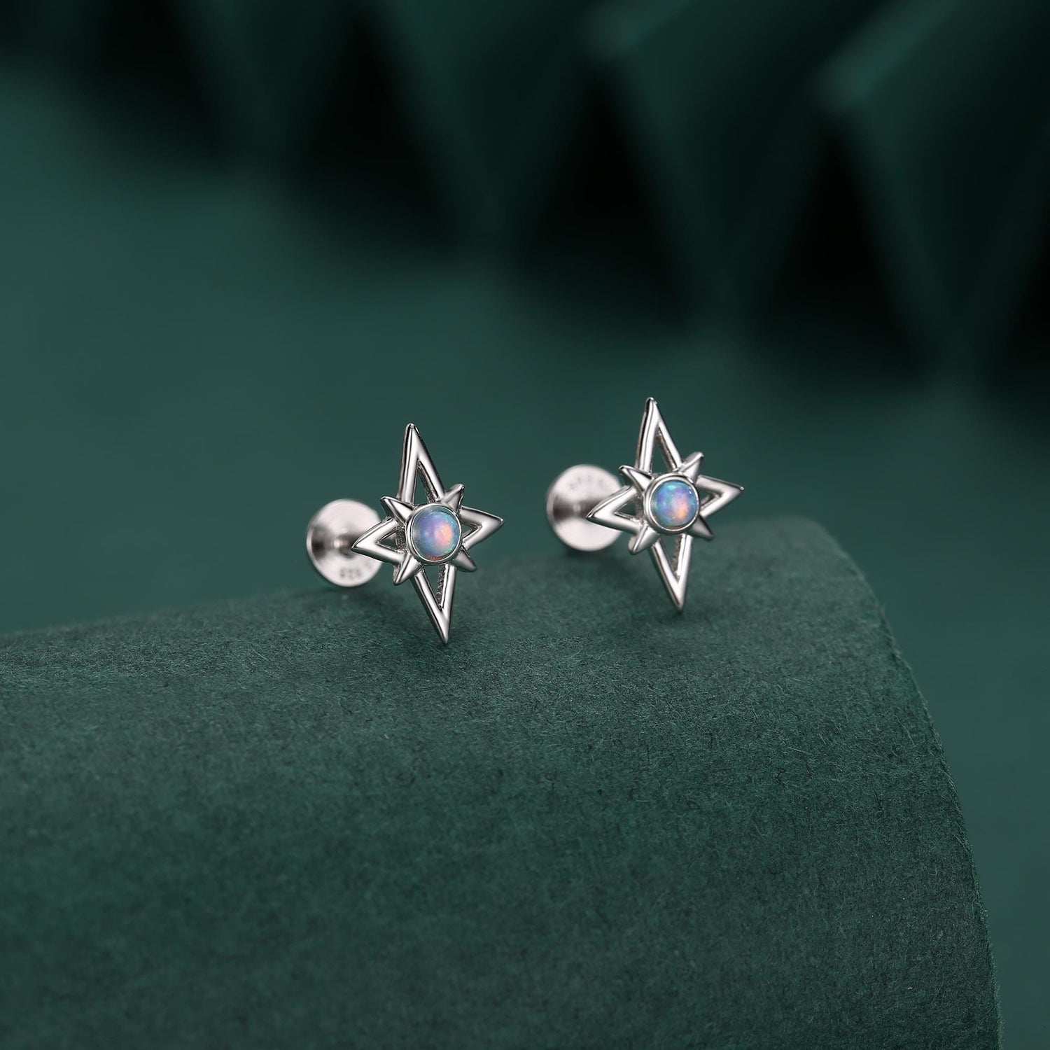 Sterling Silver Opal Star 16G Flat Back Labret Earrings