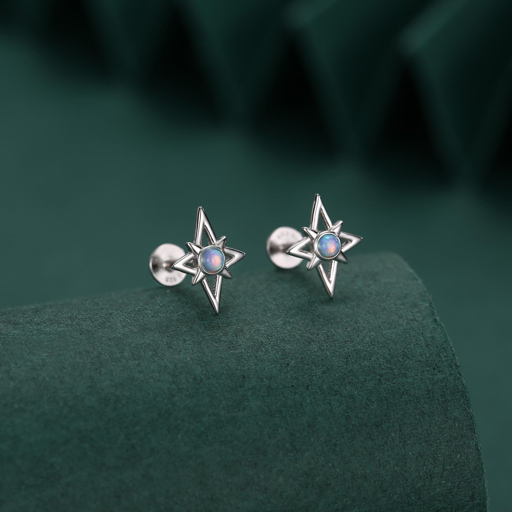 Sterling Silver Opal Star 16G Flat Back Labret Earrings