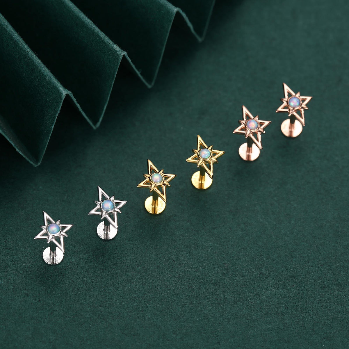 Sterling Silver Opal Star 16G Flat Back Labret Earrings