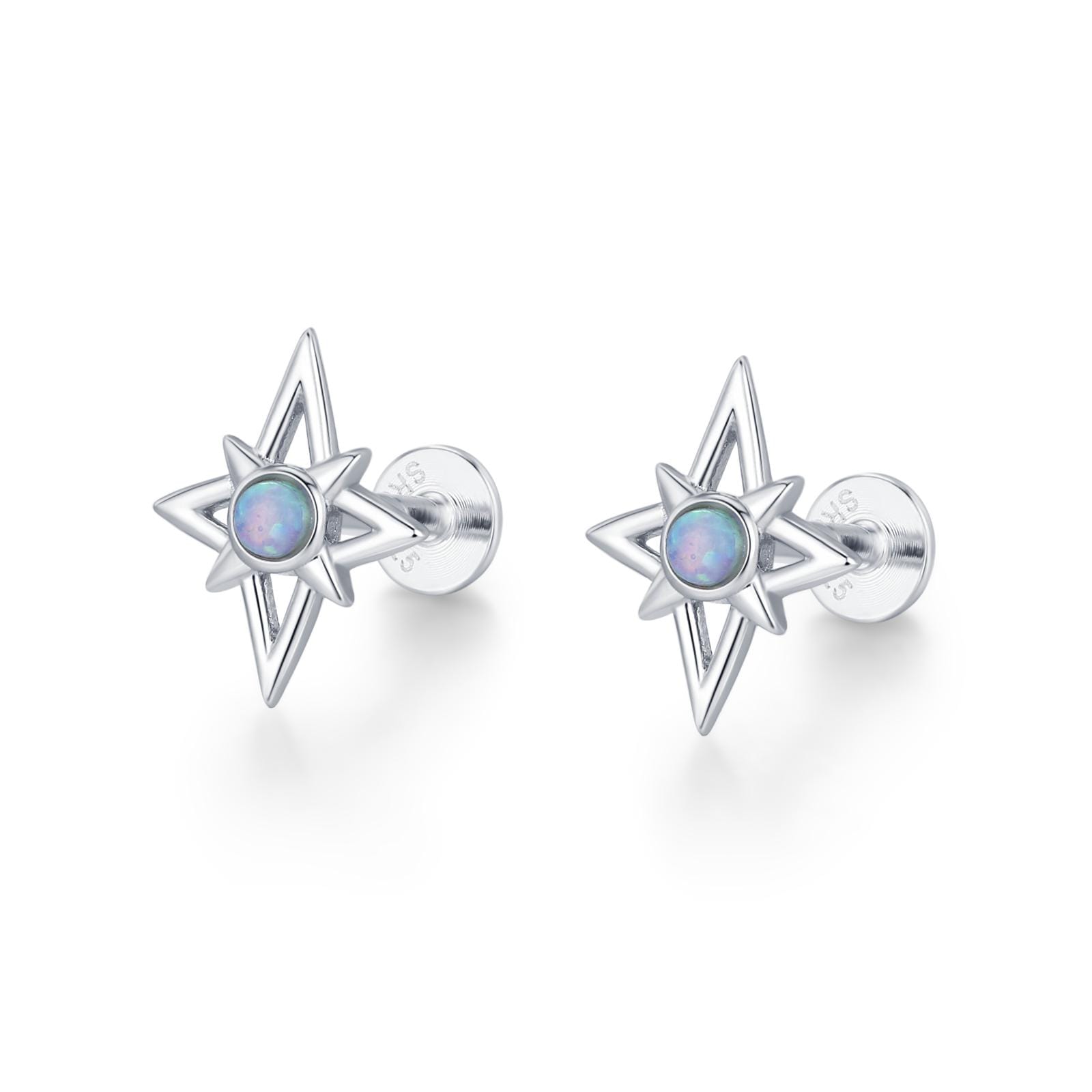 Sterling Silver Opal Star 16G Flat Back Labret Earrings