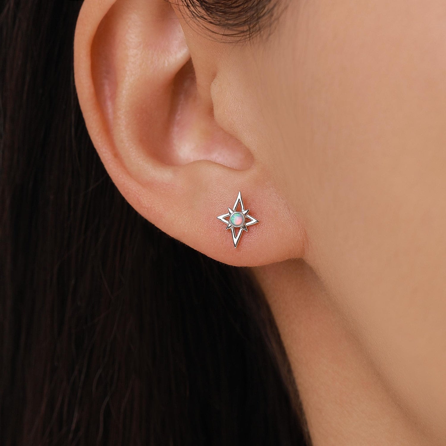 Sterling Silver Opal Star 16G Flat Back Labret Earrings
