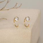 Sterling Silver CZ Bezel Open Hoop Huggie Earrings
