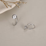 Sterling Silver CZ Bezel Open Hoop Huggie Earrings