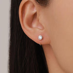 Sterling Silver CZ Bezel Open Hoop Huggie Earrings