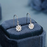 Little Daisy Flower Drop Hook Earrings in Sterling Silver - Cute Flower Blossom Earrings - Fun, Whimsical