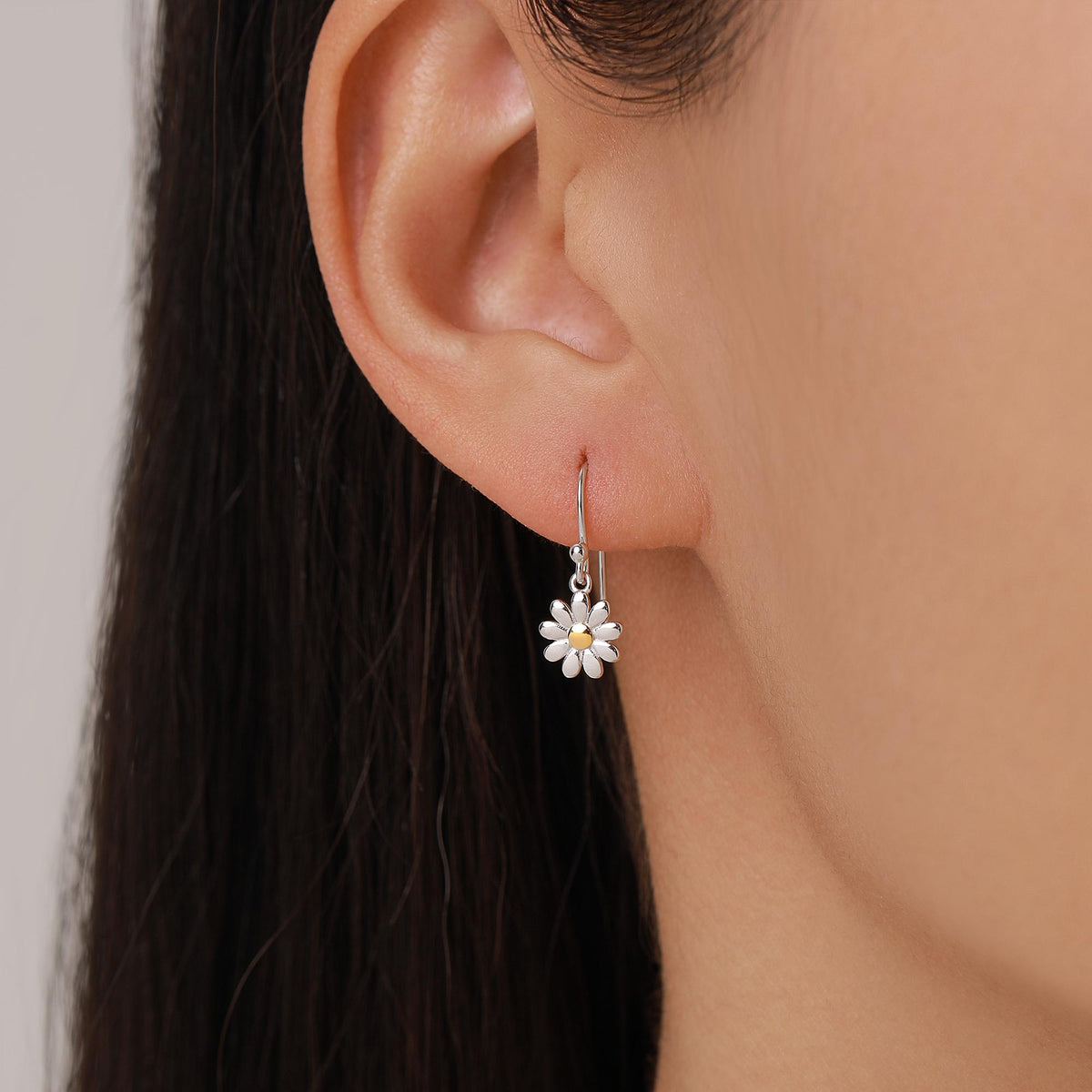 Little Daisy Flower Drop Hook Earrings in Sterling Silver - Cute Flower Blossom Earrings - Fun, Whimsical