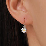 Little Daisy Flower Drop Hook Earrings in Sterling Silver - Cute Flower Blossom Earrings - Fun, Whimsical