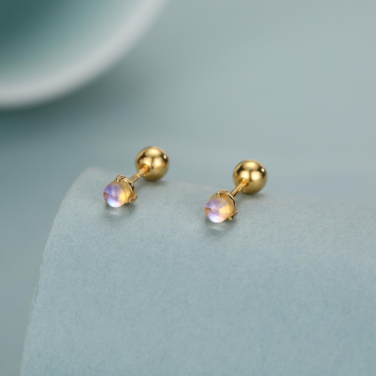 Sterling Silver Moonstone 18G Screw Back Stud Earrings