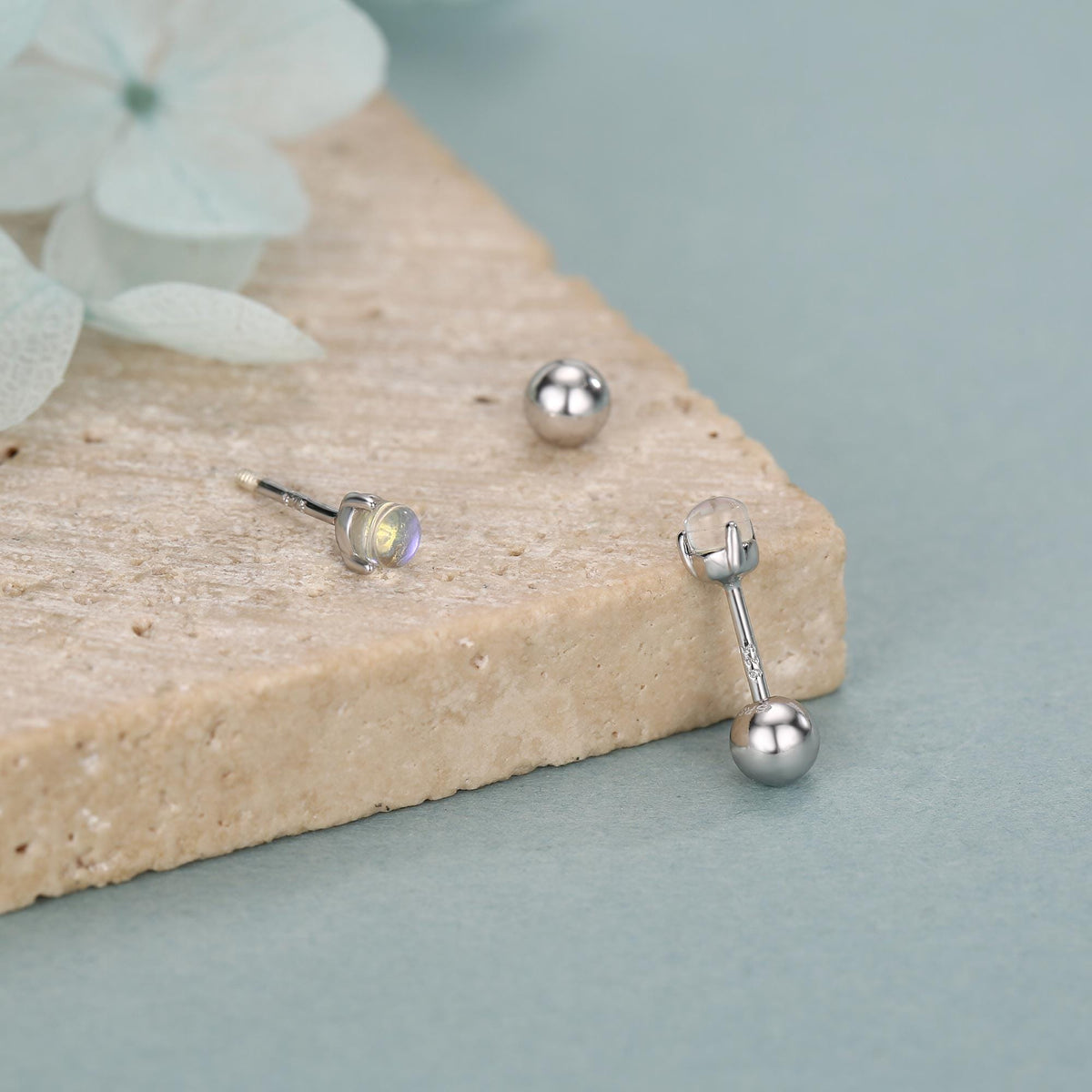 Sterling Silver Moonstone 18G Screw Back Stud Earrings