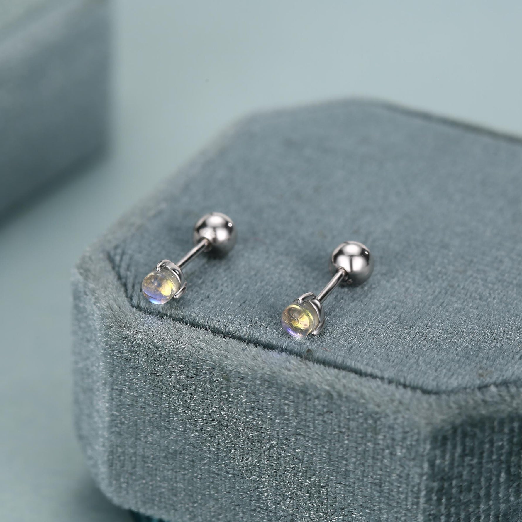 Sterling Silver Moonstone 18G Screw Back Stud Earrings